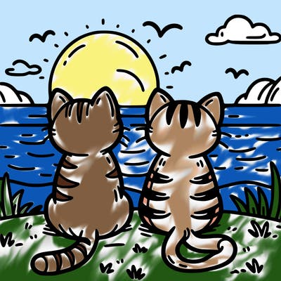 kitties watching the sun set