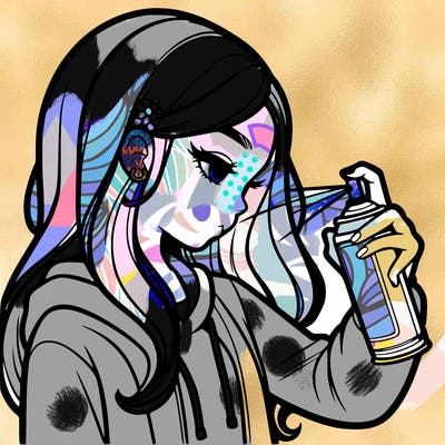 a realistic girl spray painting