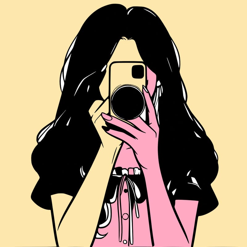 a realistic girl holding her phone taking pictures
