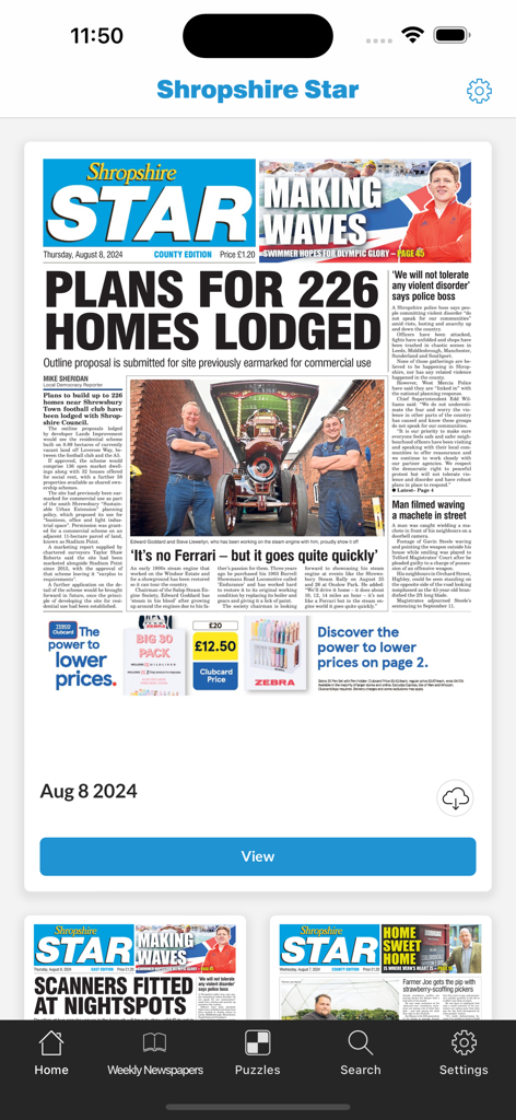 Shropshire Star Newspaper - Shropshire Star newspaper app displaying the digital daily edition front page.