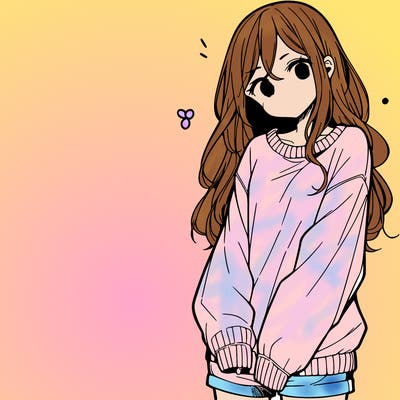 manga teen girl  in a sweater and baggy pants
