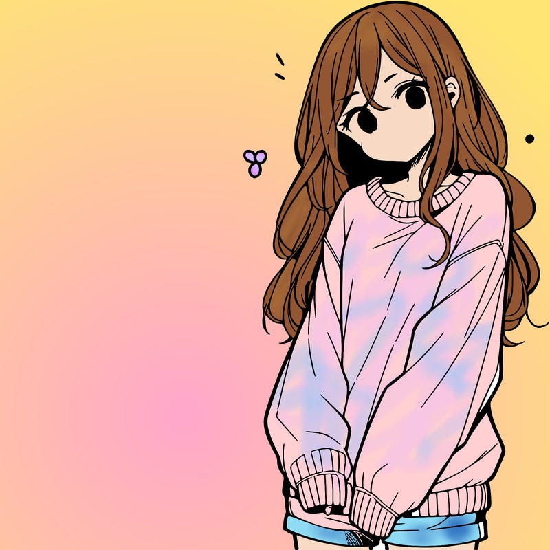 manga teen girl  in a sweater and baggy pants