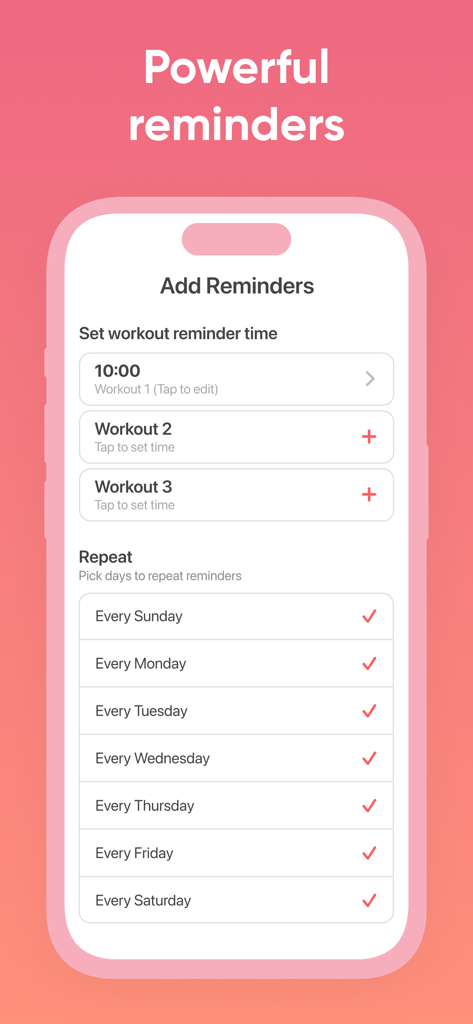 Pelvic Gym: Kegel Trainer - A mobile screen from the Pelvic Gym app showing how to set daily workout reminders and schedules for Kegel exercises.