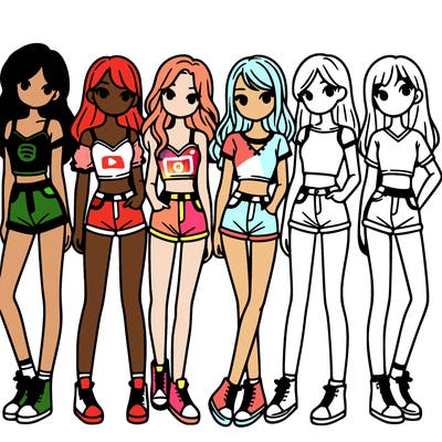 a group of girls wearing crop tops and shorts
