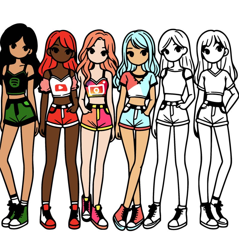 a group of girls wearing crop tops and shorts