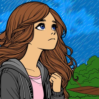 realistic girl looking at the sky