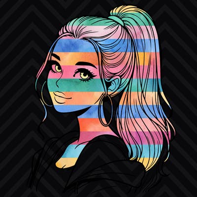 realistic girl with a high ponytail