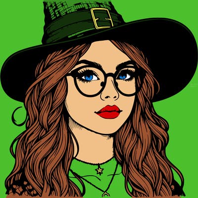a witch with glasses realistic