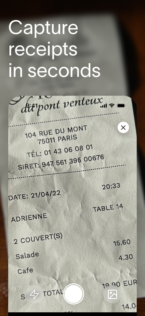 Ramp - Ramp app mobile interface showing a smartphone camera capturing a paper receipt for expense management