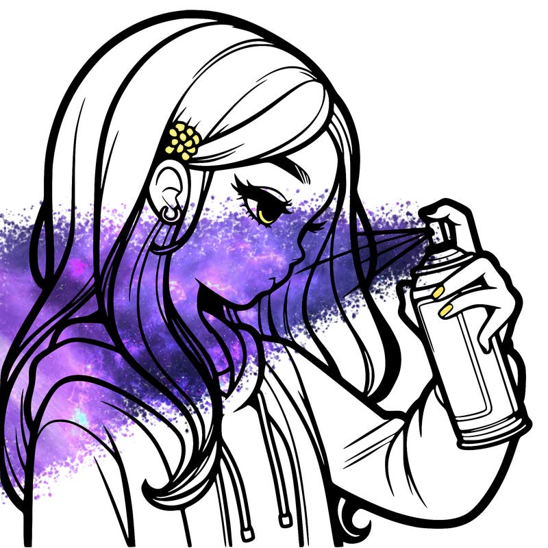 a realistic girl spray painting