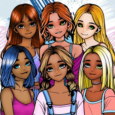 a group of girls realistic