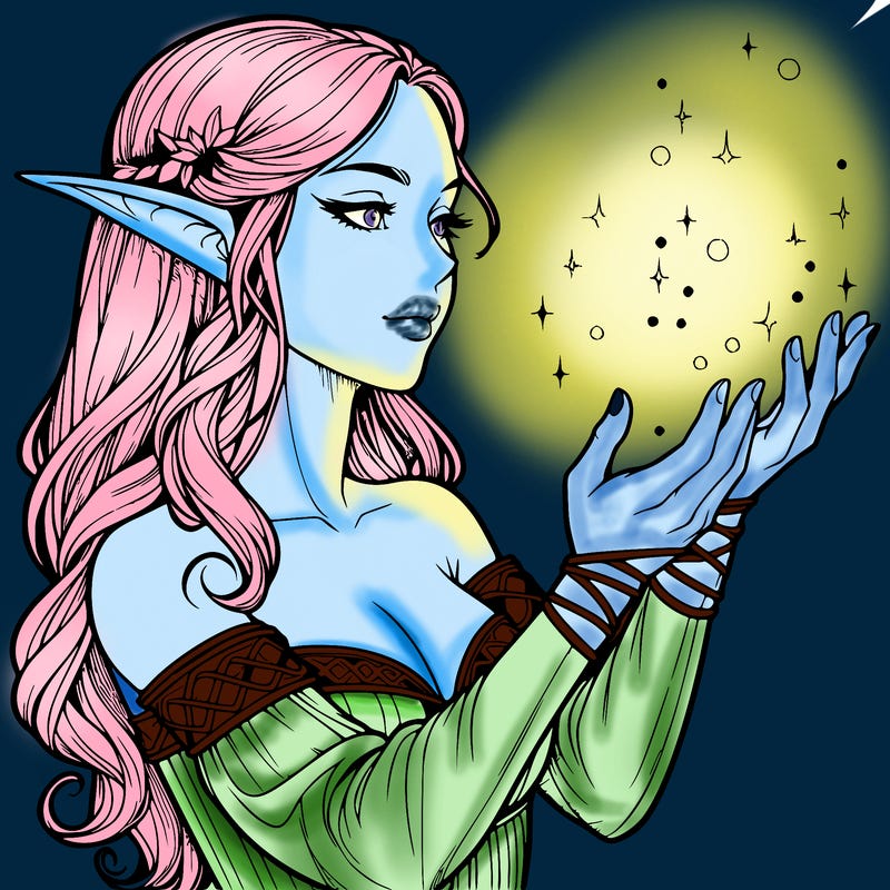 realistic elf girl doing magic