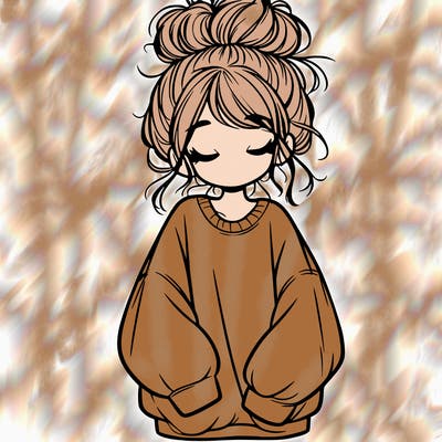 girl with baggy sweatshirt and messy bun