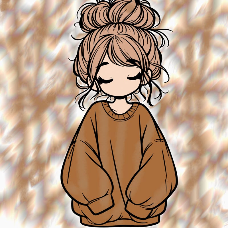 girl with baggy sweatshirt and messy bun