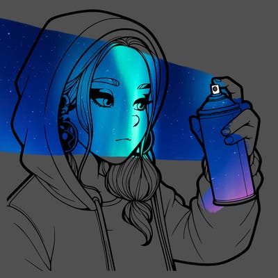 a realistic girl, spray painting