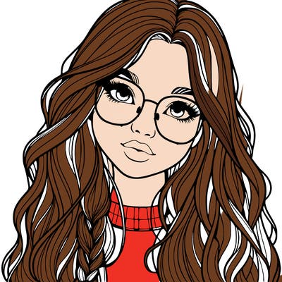 girl with long hair and freckles and glasses realistic