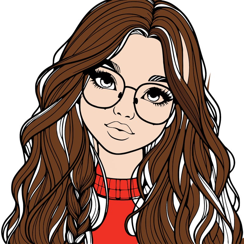 girl with long hair and freckles and glasses realistic