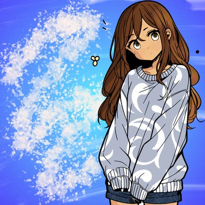 manga teen girl  in a sweater and baggy pants