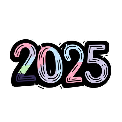 one line scrawled numbers sketch design “2025”