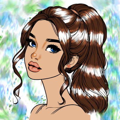 realistic girl with a ponytail on her hair and lips