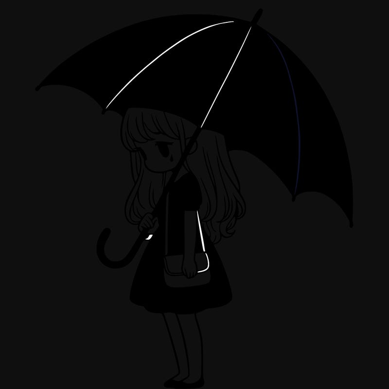 lonely girl holding black umbrella