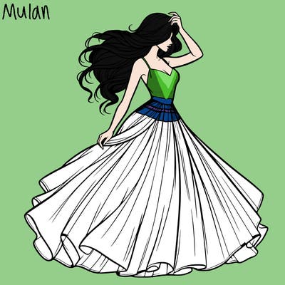 realistic woman with dress flowing in the wind