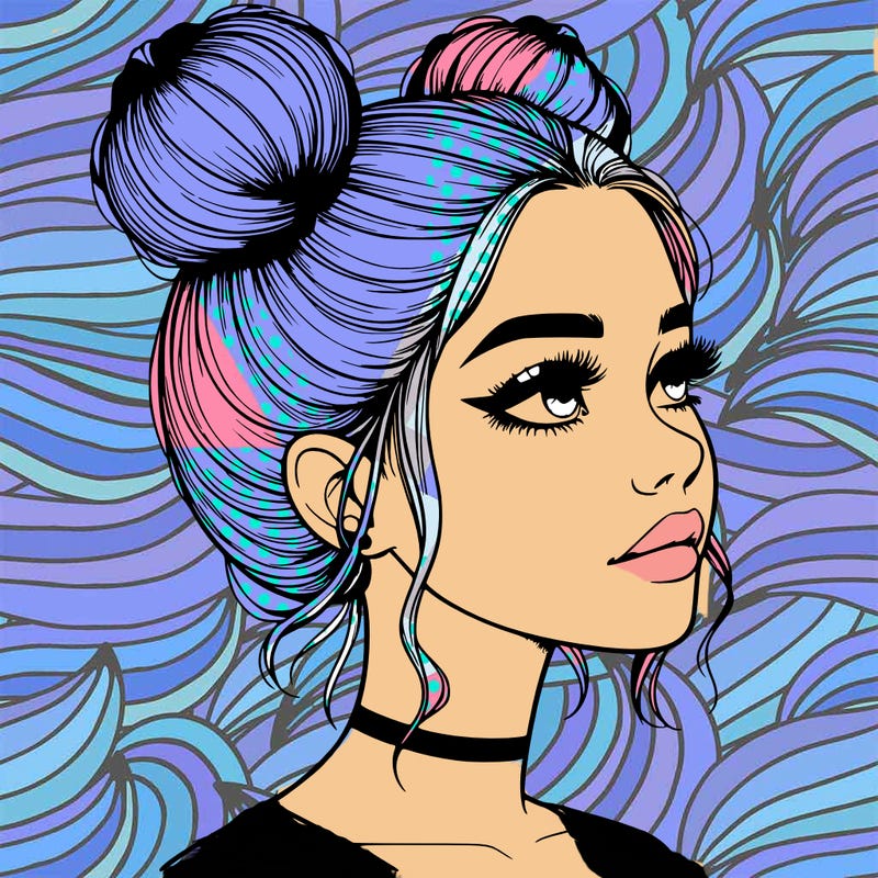 realistic girl with buns on the top of her head