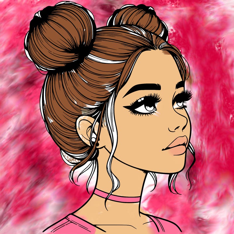 realistic girl with buns on the top of her head