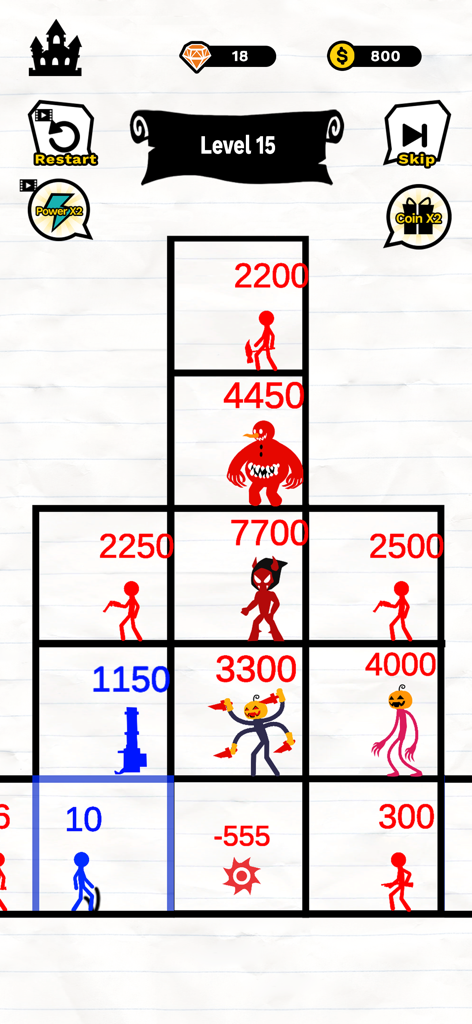 Stick Battle: Mighty Tower War - Stick Battle Mighty Tower War gameplay showing a math puzzle level with stickman characters