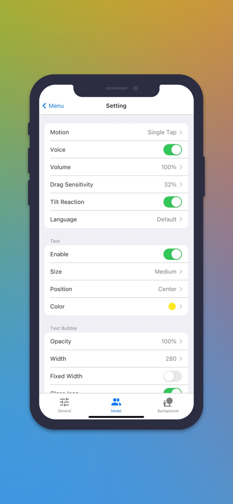 Live2DViewerEX - Settings menu in Live2DViewerEX for model interaction and text bubble customization