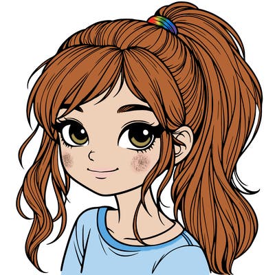 realistic girl with ponytail