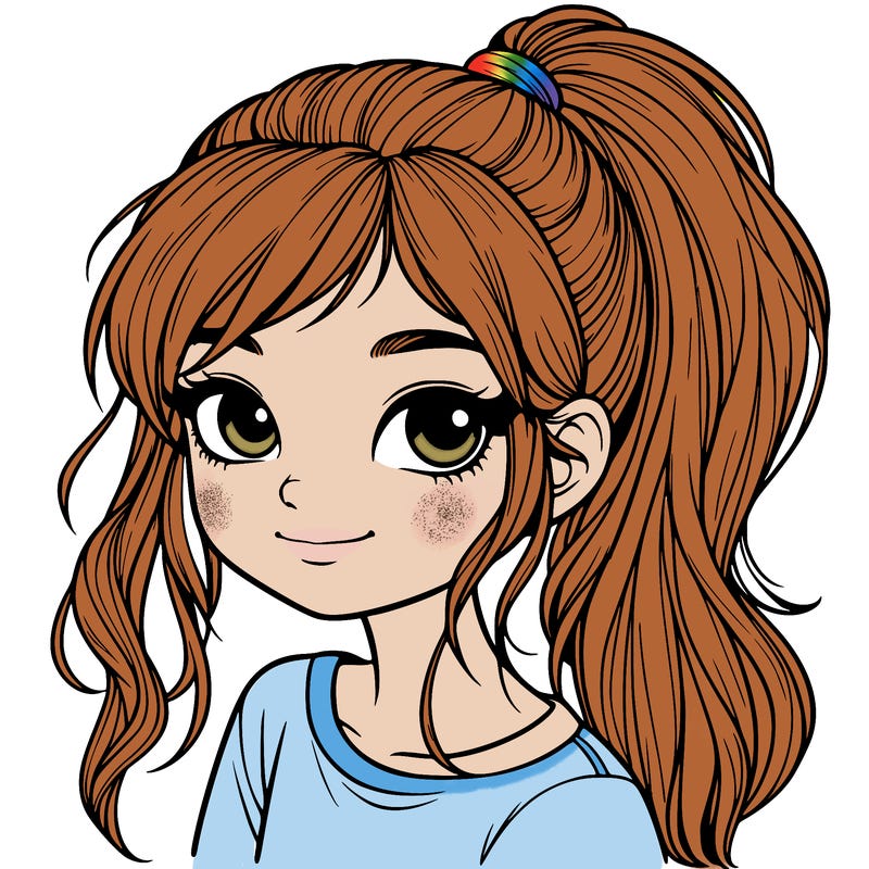 realistic girl with ponytail