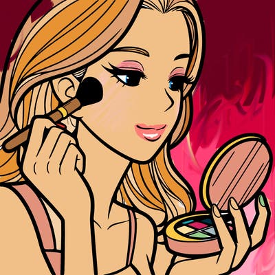 little girl putting on makeup