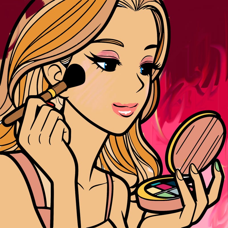 little girl putting on makeup