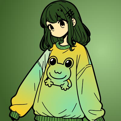girl wearing frogging sweatshirt