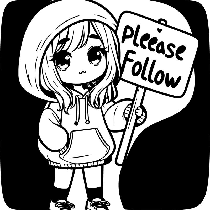 cute girl in a over sized hoodie holding a sign that says please follow