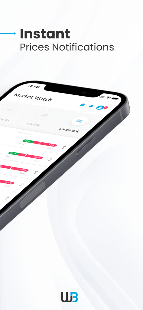 Windsor Brokers - Windsor Brokers mobile app interface showing market watch sentiment and price notification features on a smartphone screen.
