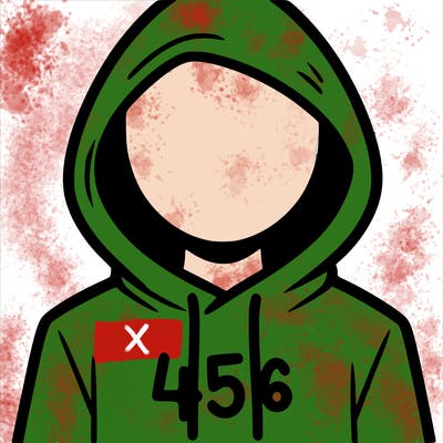 a person with non face waering a hoodie with a 456 symbol