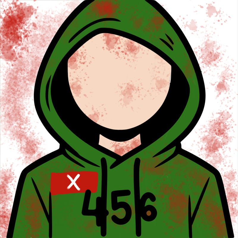 a person with non face waering a hoodie with a 456 symbol