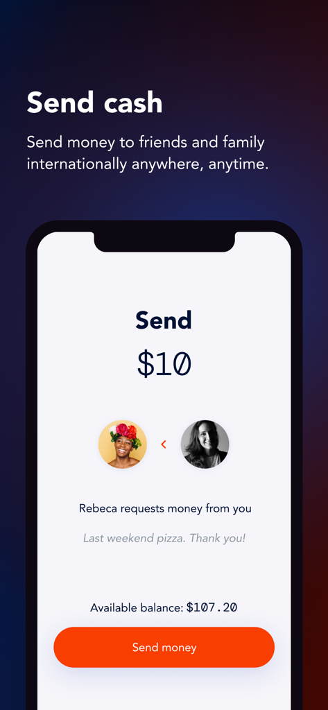 SunCash Bahamas - Mobile app screen for sending cash internationally with SunCash Bahamas