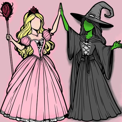detailed realistic split of a princess and a witch