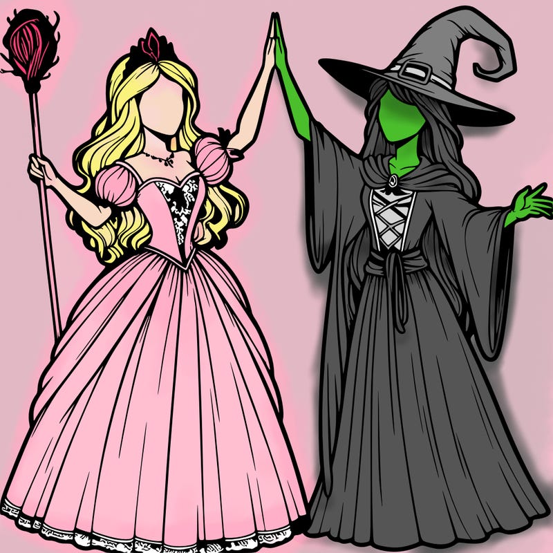 detailed realistic split of a princess and a witch
