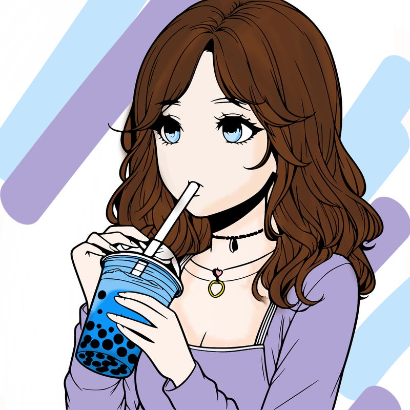realistic girl drinking boba tea