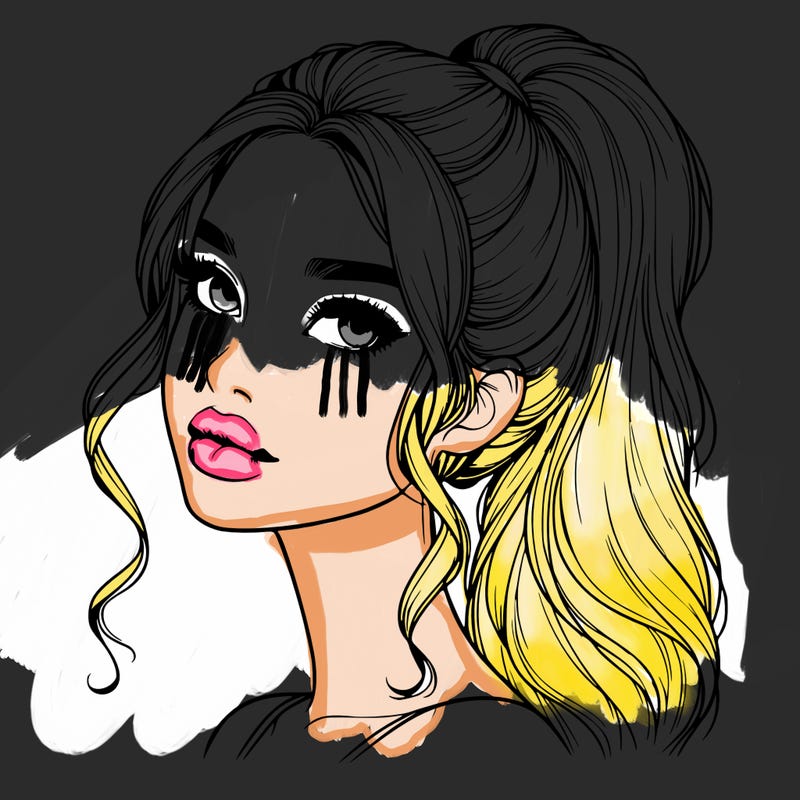 realistic girl with a ponytail on her hair and lips