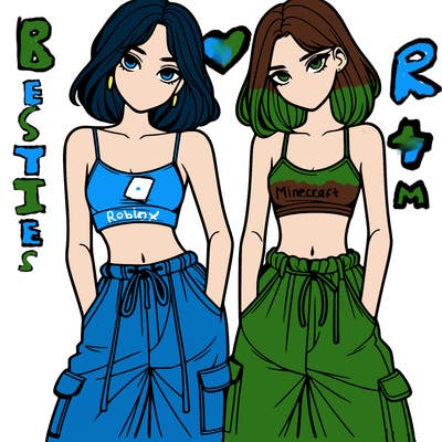 two girls with crop top with baggy pants
