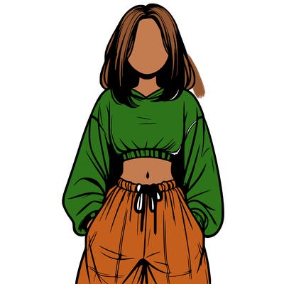realistic girl faceless with baggy pants and a crop top