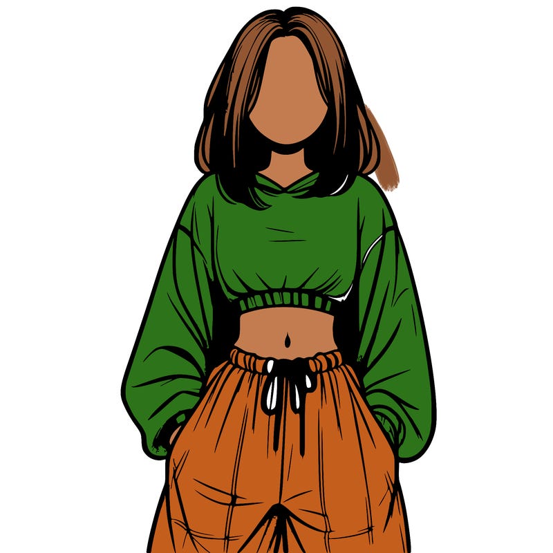 realistic girl faceless with baggy pants and a crop top