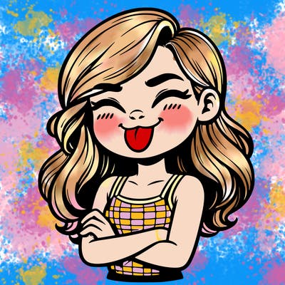 realistic girl crossing her arms and wearing a tank top with her tongue held out she has long hair