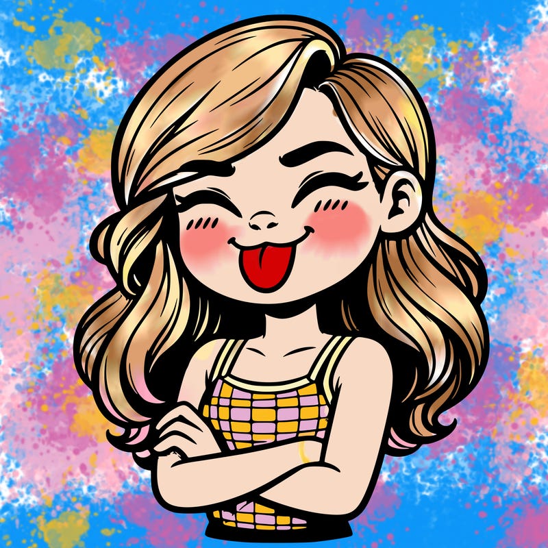 realistic girl crossing her arms and wearing a tank top with her tongue held out she has long hair