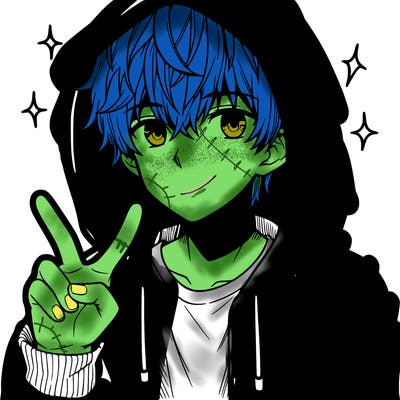 teenage manga boy in a hoodie, doing ✌